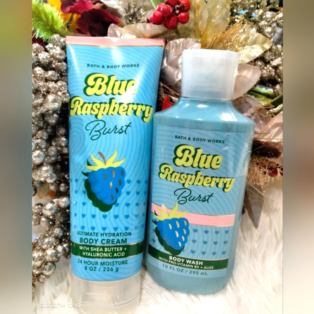 Bath & Body Works Blue Raspberry Burst Body Wash And Body Cream Gift Set Bundle